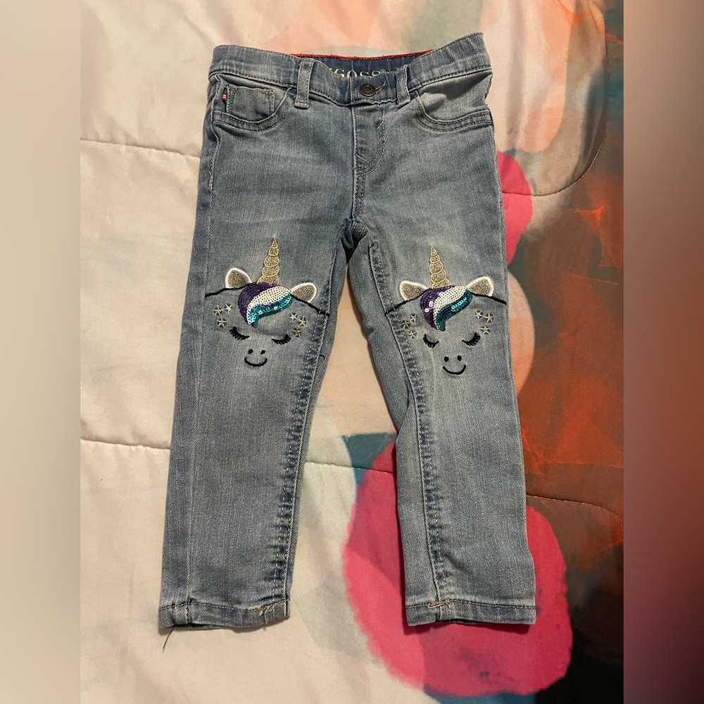 Vigoss Girls Denim Jeans with Unicorns on Knee - 2T